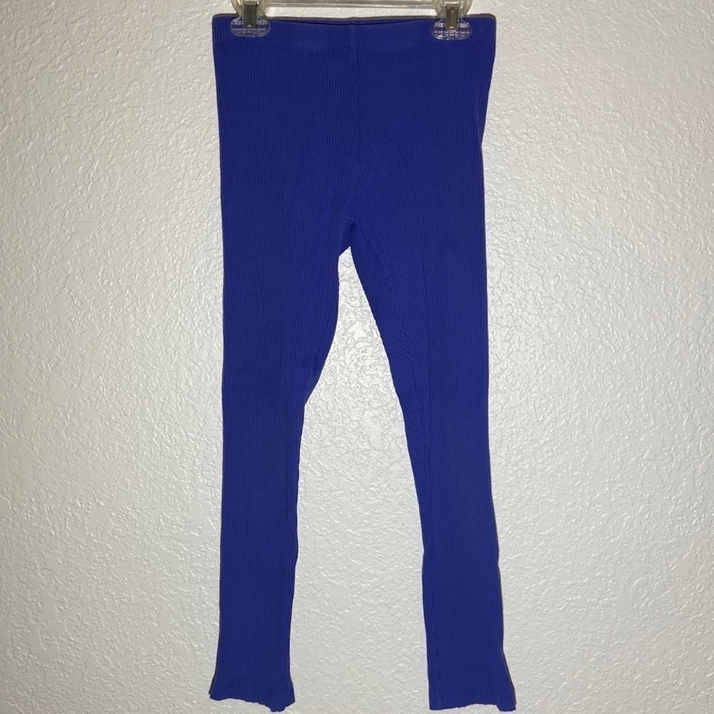 GIRLS BLUE RIBBED LEGGINGS - L
